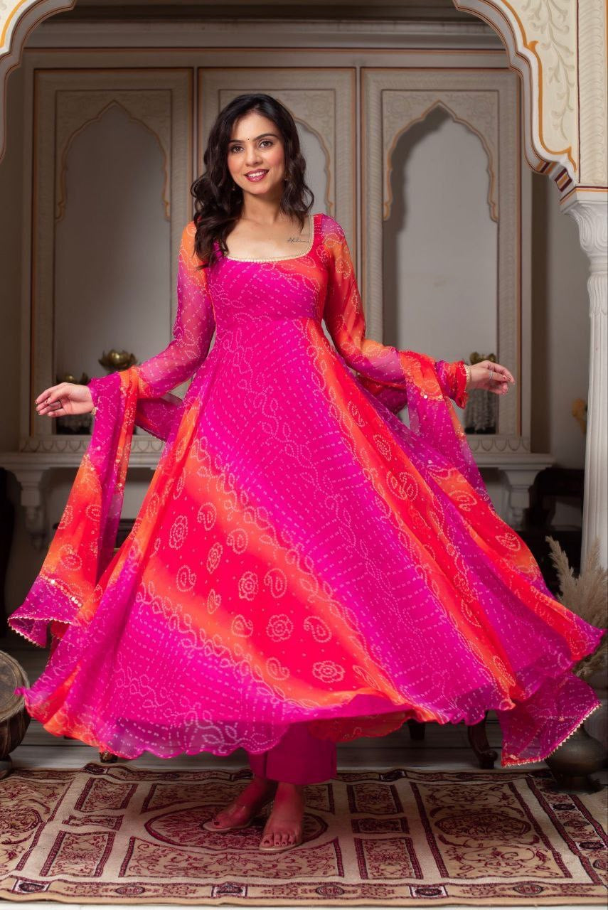 Anarkali Collection "Meenala" - Rose fuchsia/orange