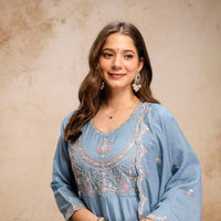 Anarkali  "Anjana" - Bleu ciel légèrement grisé
