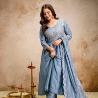Anarkali  "Anjana" - Bleu ciel légèrement grisé
