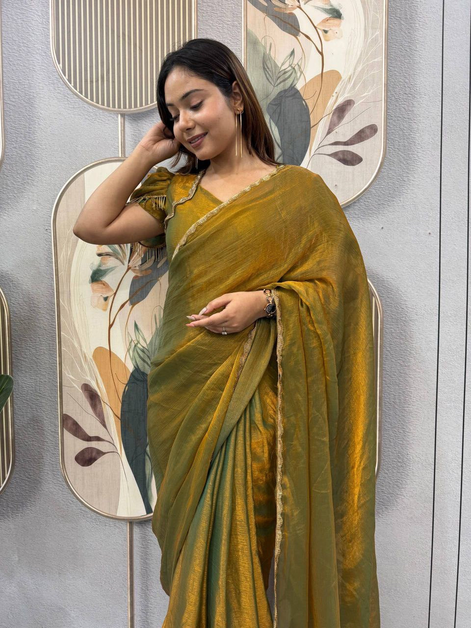 Sari prêt à porter Collection "Serendy" - Ocre doré