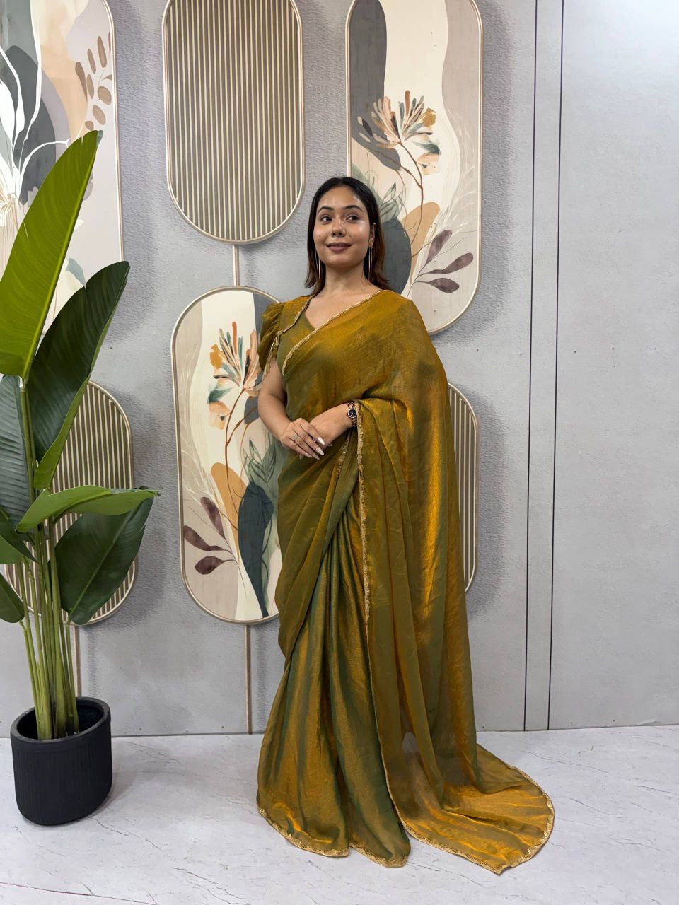 Sari prêt à porter Collection "Serendy" - Ocre doré