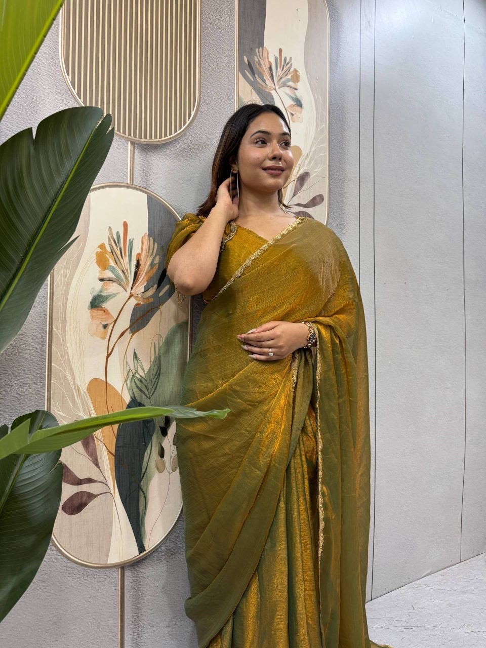 Sari prêt à porter Collection "Serendy" - Ocre doré