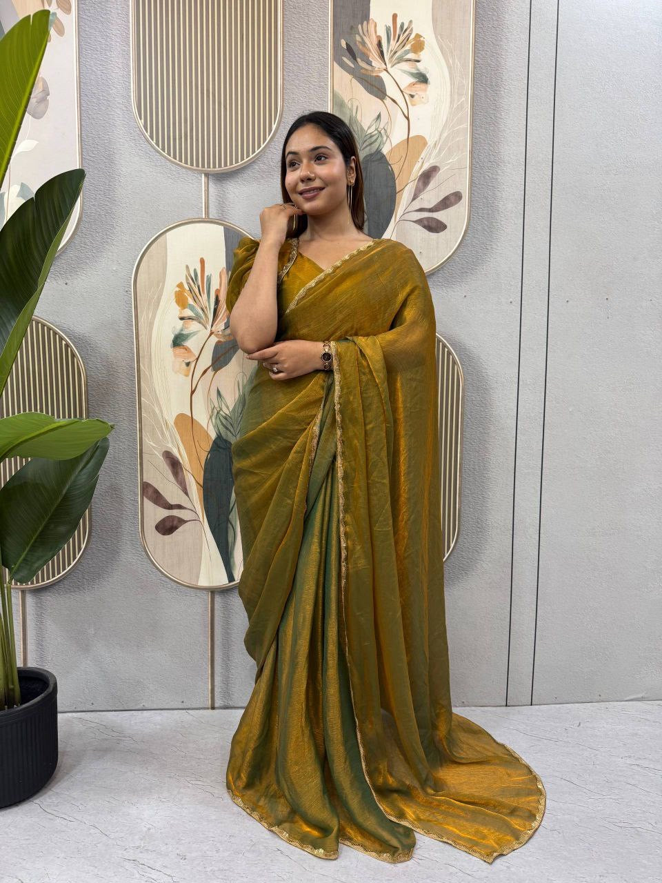Sari prêt à porter Collection "Serendy" - Ocre doré