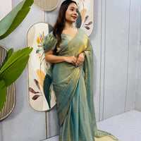 Sari prêt à porter Collection "Serendy" - Vert sauge grisé