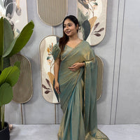 Sari prêt à porter Collection "Serendy" - Vert sauge grisé