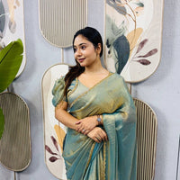 Sari prêt à porter Collection "Serendy" - Vert sauge grisé