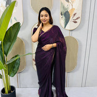 Sari prêt à porter Collection "Serendy" - Prune