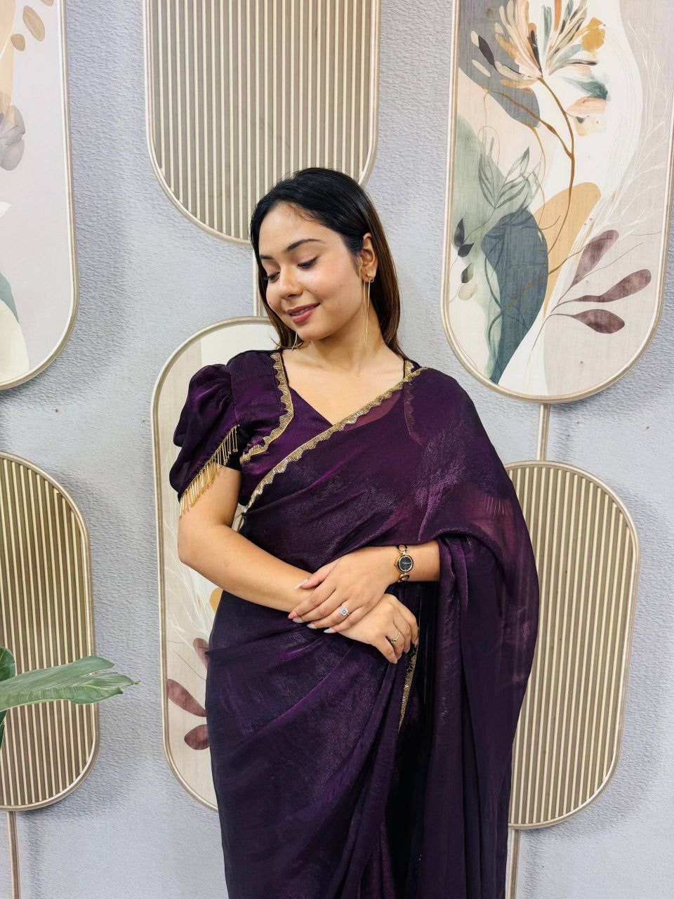 Sari prêt à porter Collection "Serendy" - Prune