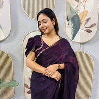 Sari prêt à porter Collection "Serendy" - Prune