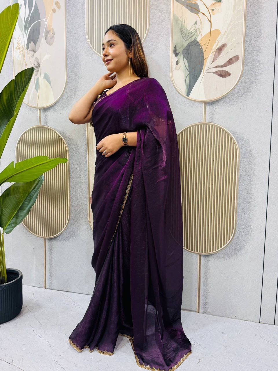 Sari prêt à porter Collection "Serendy" - Prune