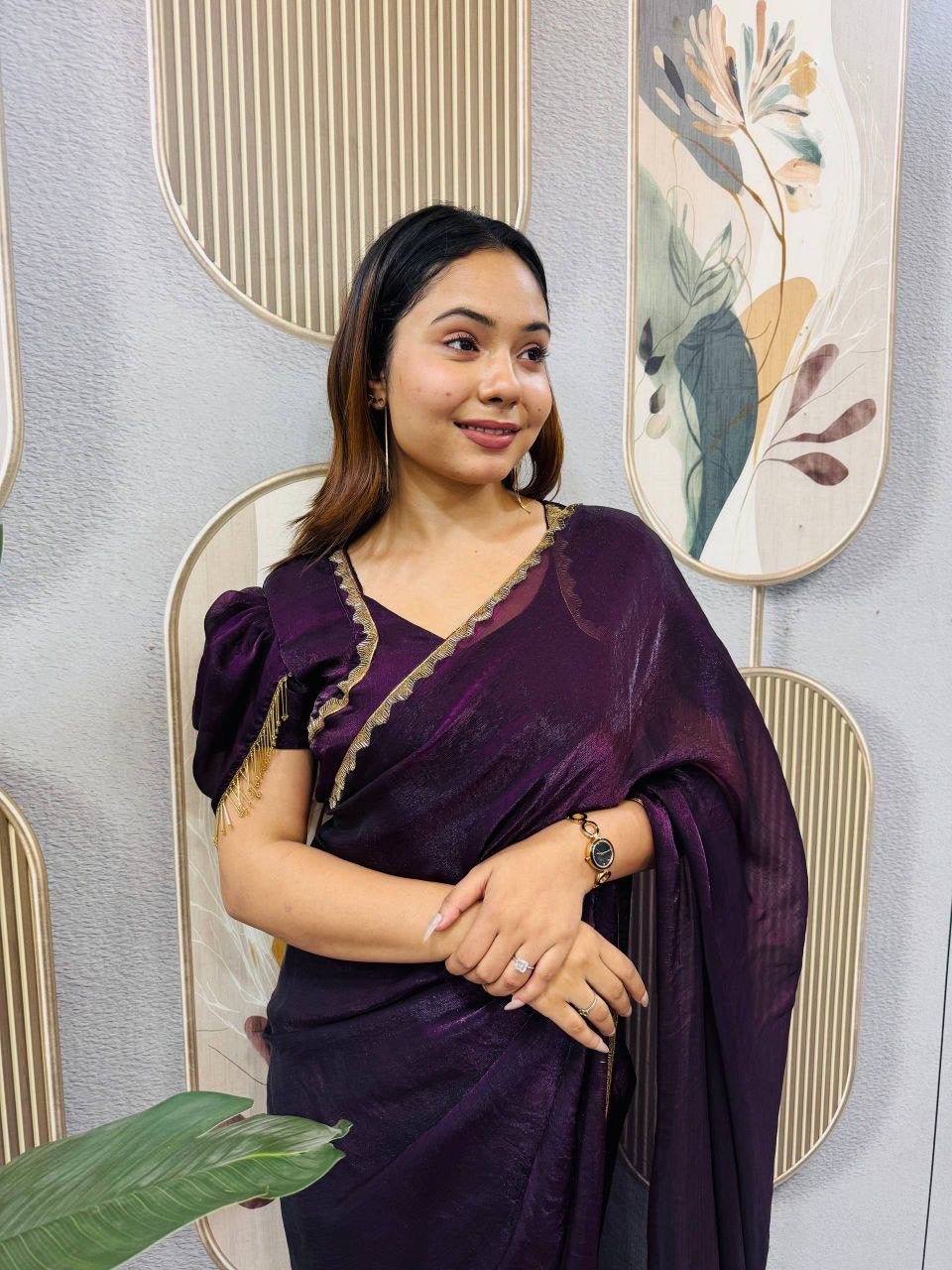 Sari prêt à porter Collection "Serendy" - Prune