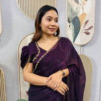 Sari prêt à porter Collection "Serendy" - Prune