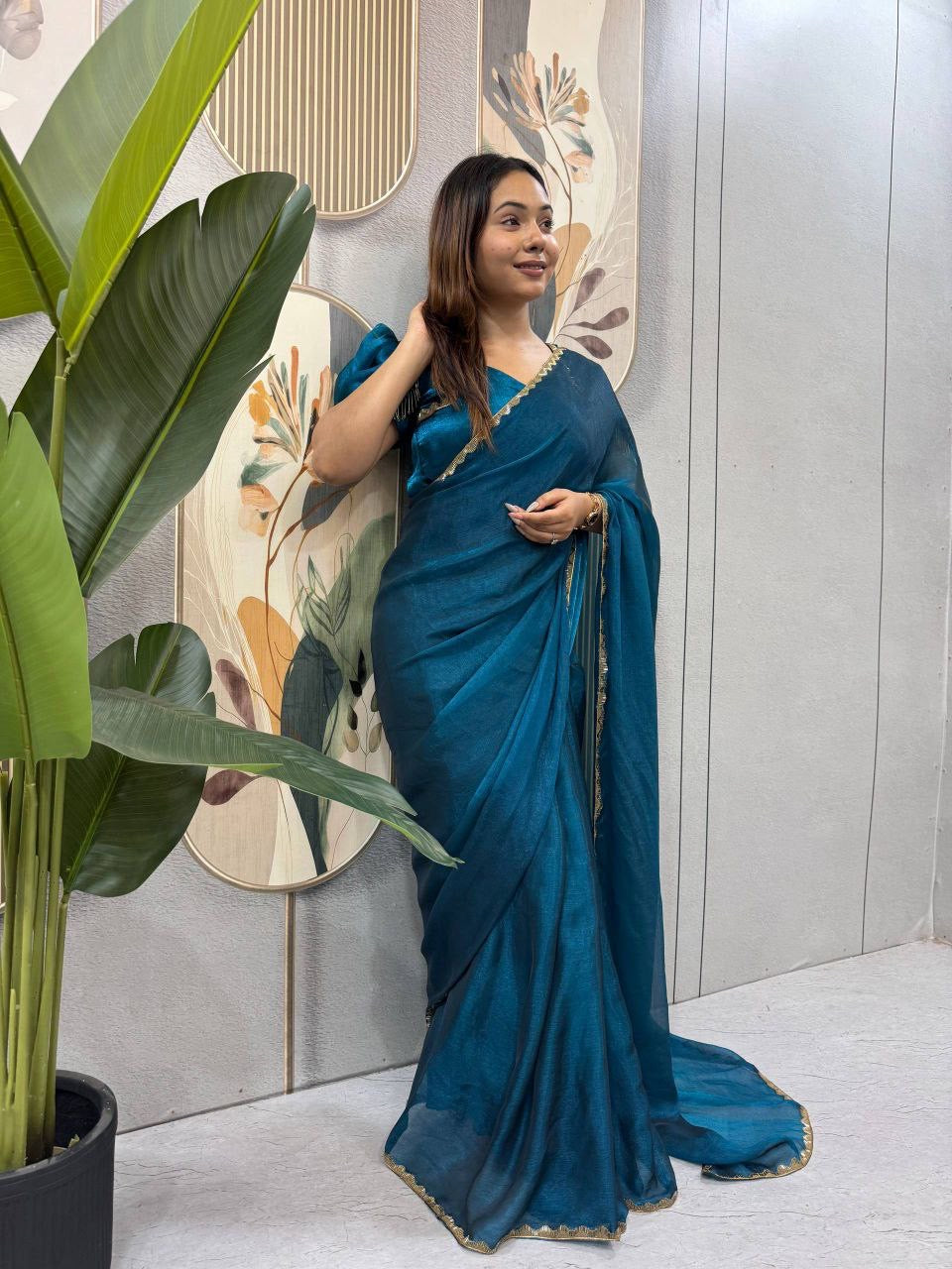 Sari prêt à porter Collection "Serendy" - Bleu canard