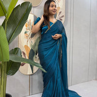 Sari prêt à porter Collection "Serendy" - Bleu canard