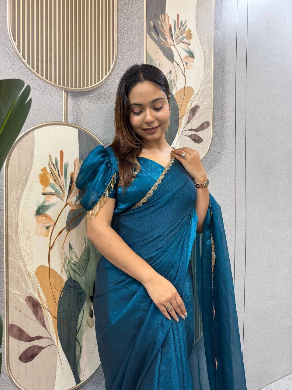 Sari prêt à porter Collection "Serendy" - Bleu canard