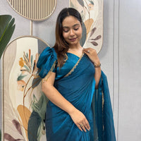 Sari prêt à porter Collection "Serendy" - Bleu canard
