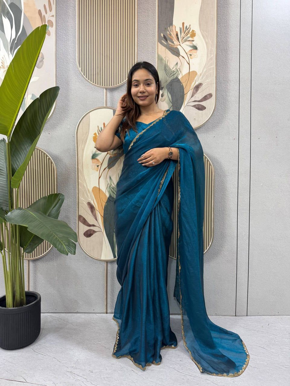 Sari prêt à porter Collection "Serendy" - Bleu canard