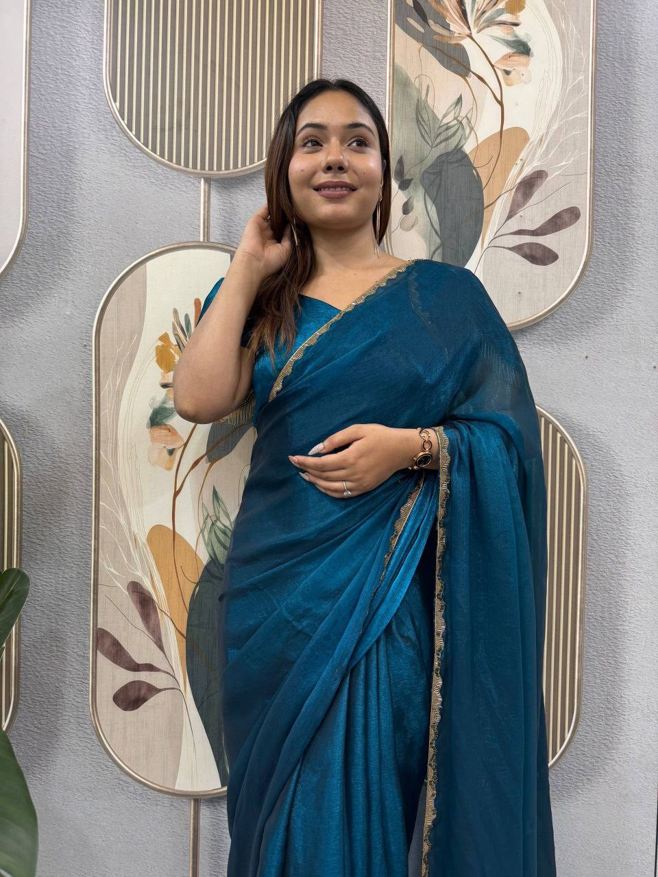 Sari prêt à porter Collection "Serendy" - Bleu canard