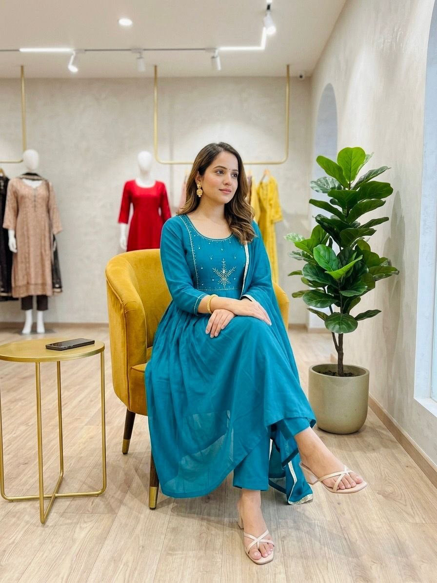 Anarkali  "Anjana" - Bleu turquoise