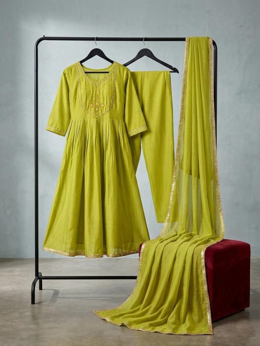 Anarkali  "Anjana" - Vert anis