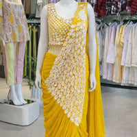 Sari prêt à porter Collection "Peacok" - Jaune