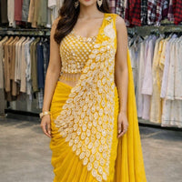 Sari prêt à porter Collection "Peacok" - Jaune