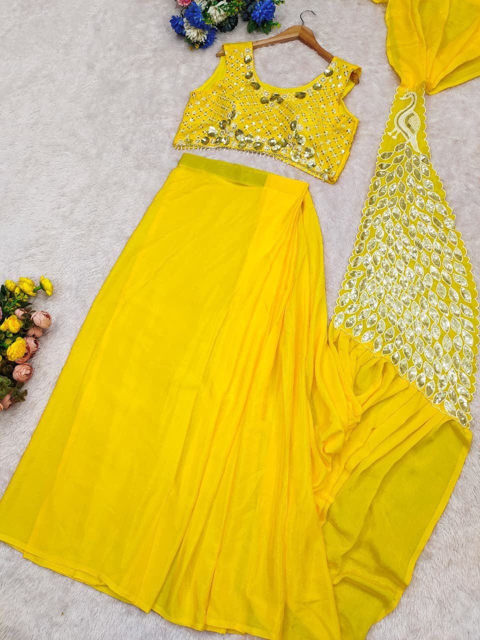 Sari prêt à porter Collection "Peacok" - Jaune