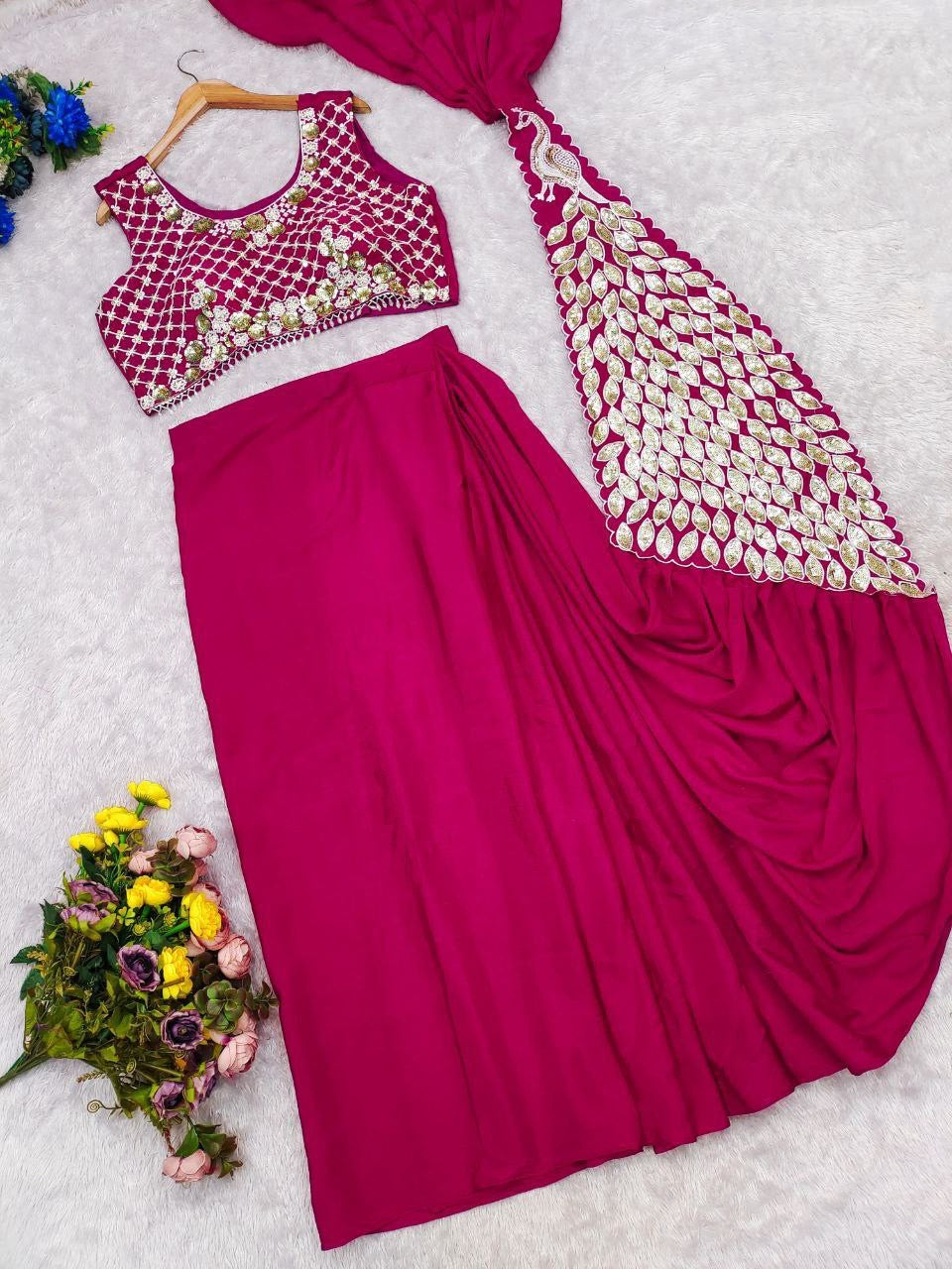 Sari prêt à porter Collection "Peacok" - Rose