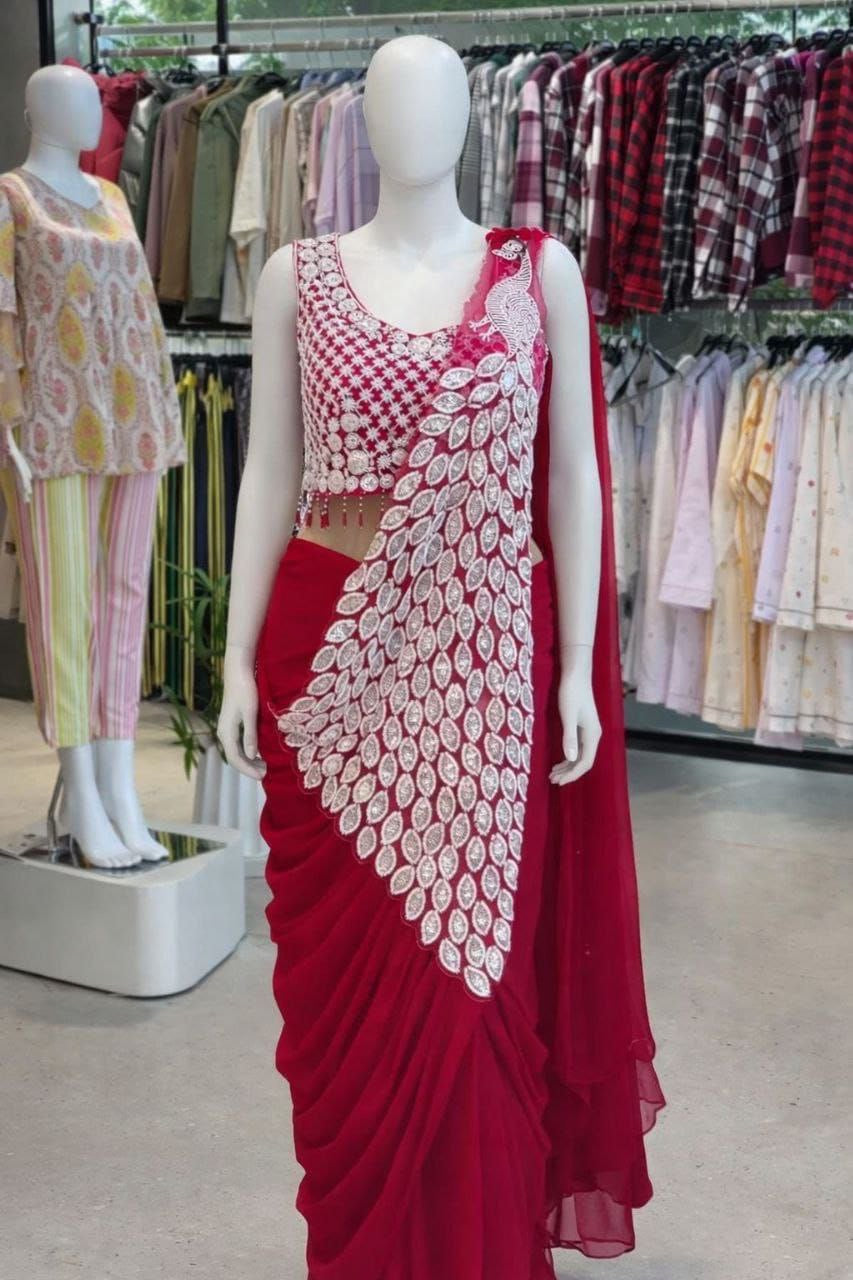 Sari prêt à porter Collection "Peacok" - Rose