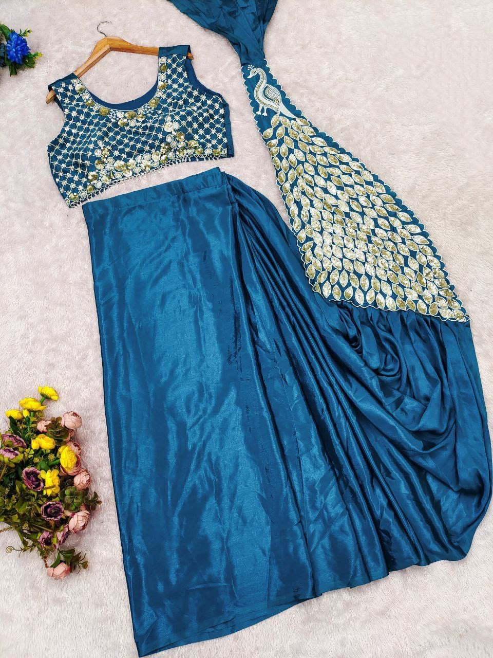Sari prêt à porter Collection "Peacok" - Bleu