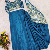 Sari prêt à porter Collection "Peacok" - Bleu