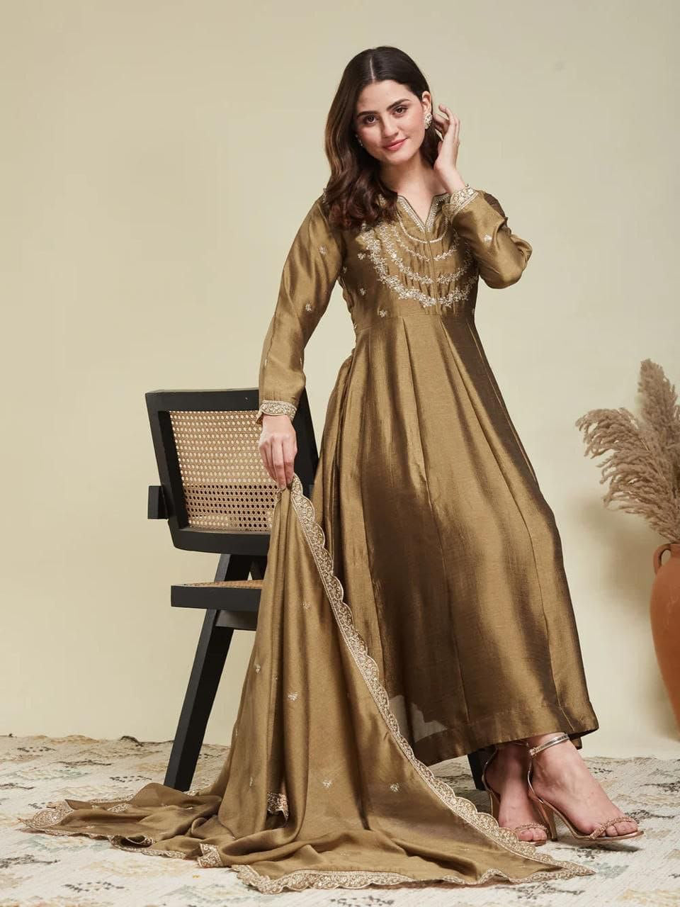 Anarkali Collection "Disha" - Kaki Doré