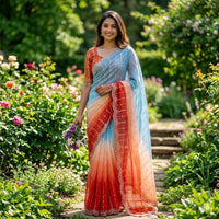 Sari "Gayatri" - Terracota/bleu