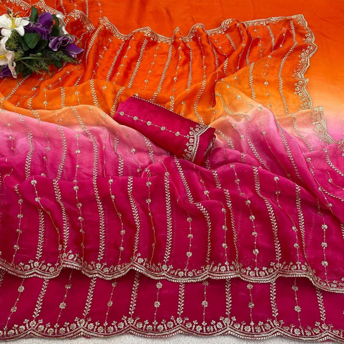 Sari "Gayatri" - Rose/orange