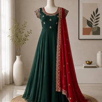 Anarkali/Robe Collection "Juhi" - Vert bouteille & rouge