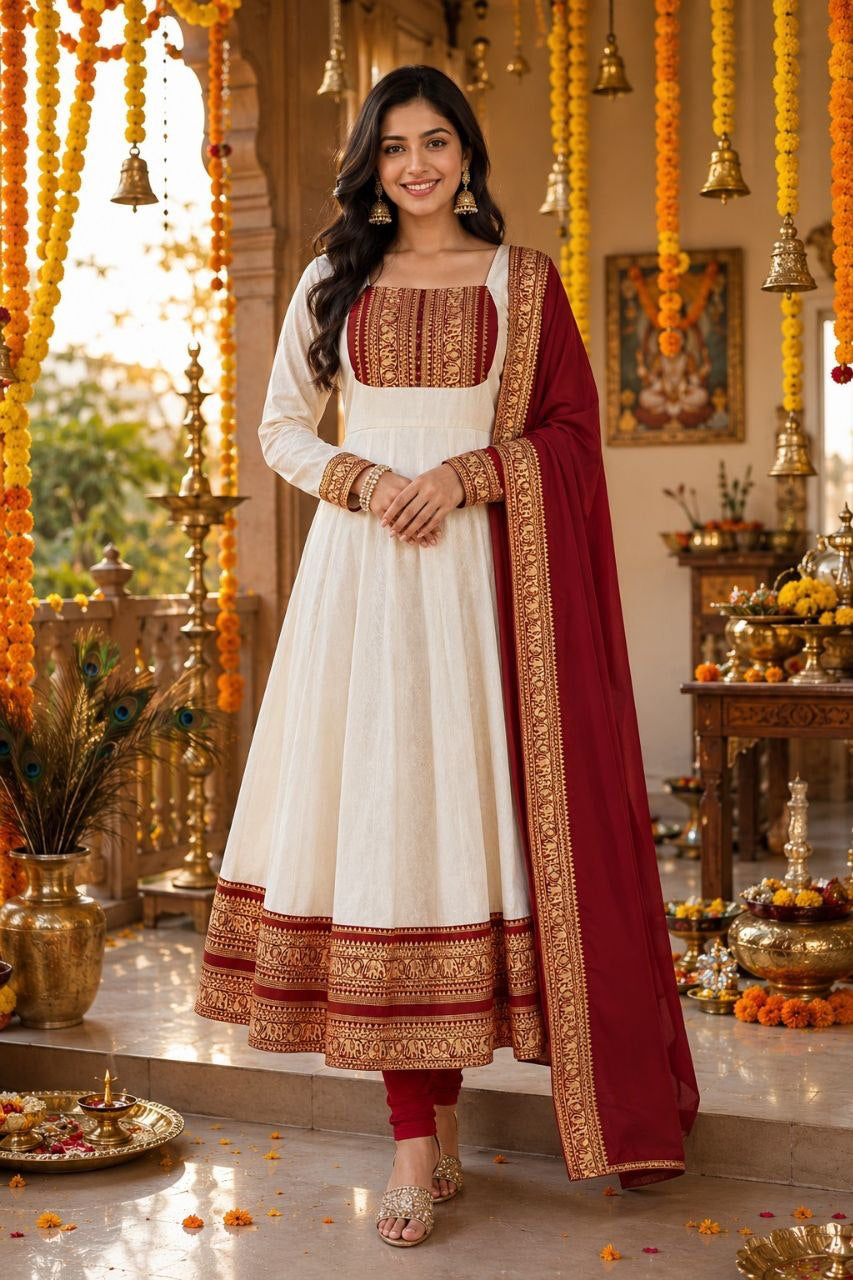 Anarkali/Robe Collection "Lakshmi" - Blanc
