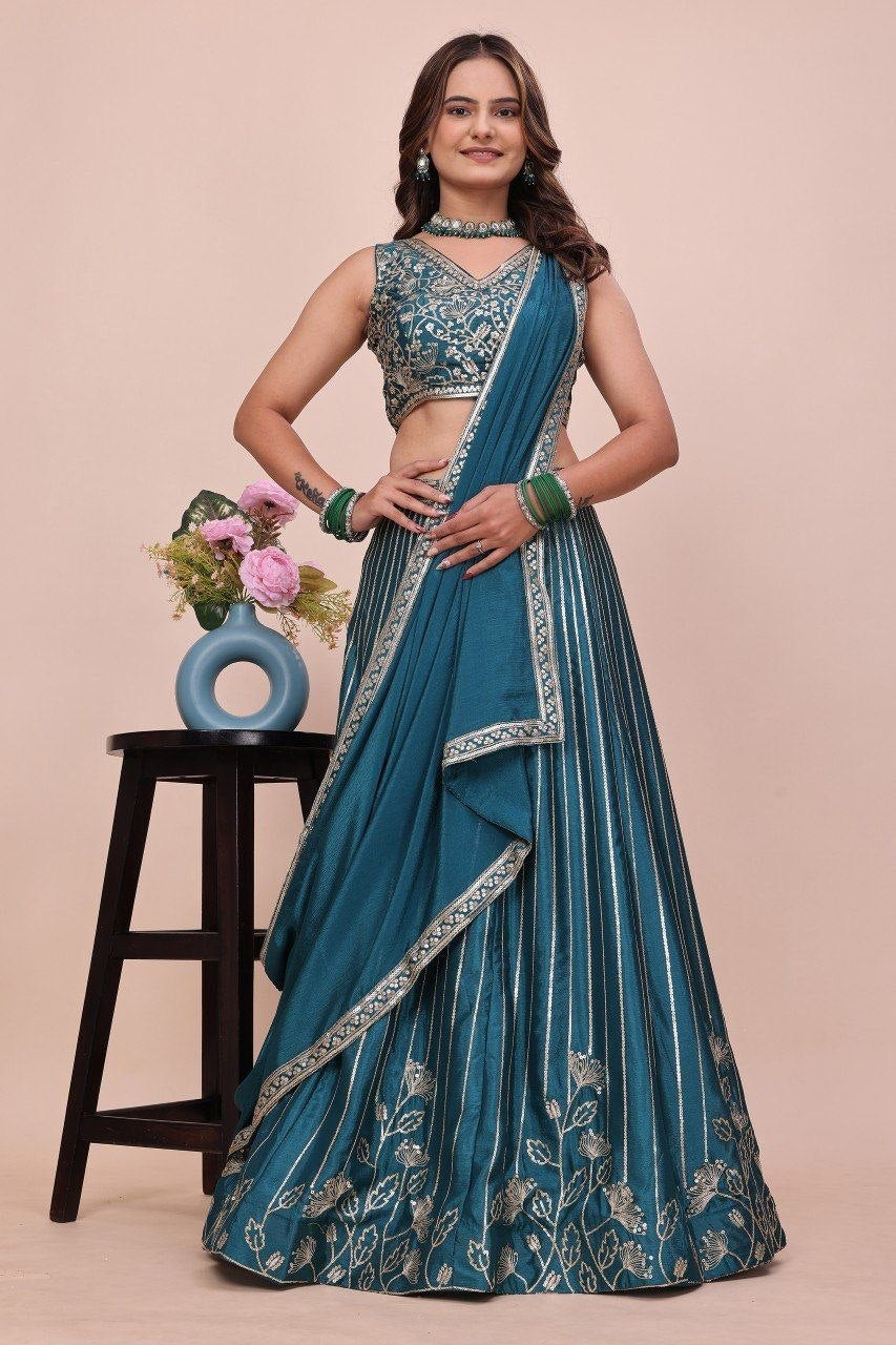 Lehenga collection "Sourhya" - Bleu canard
