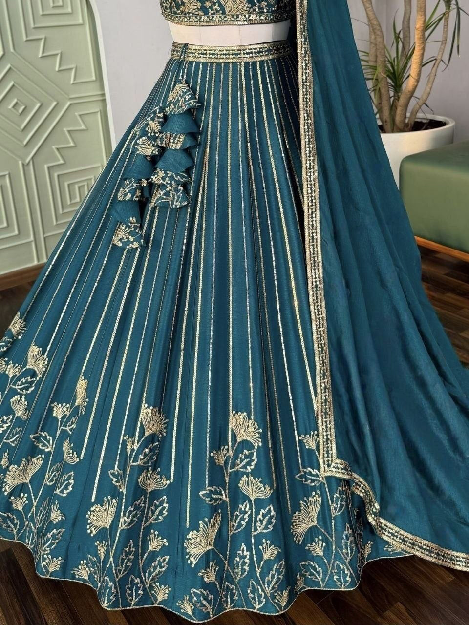 Lehenga collection "Sourhya" - Bleu canard