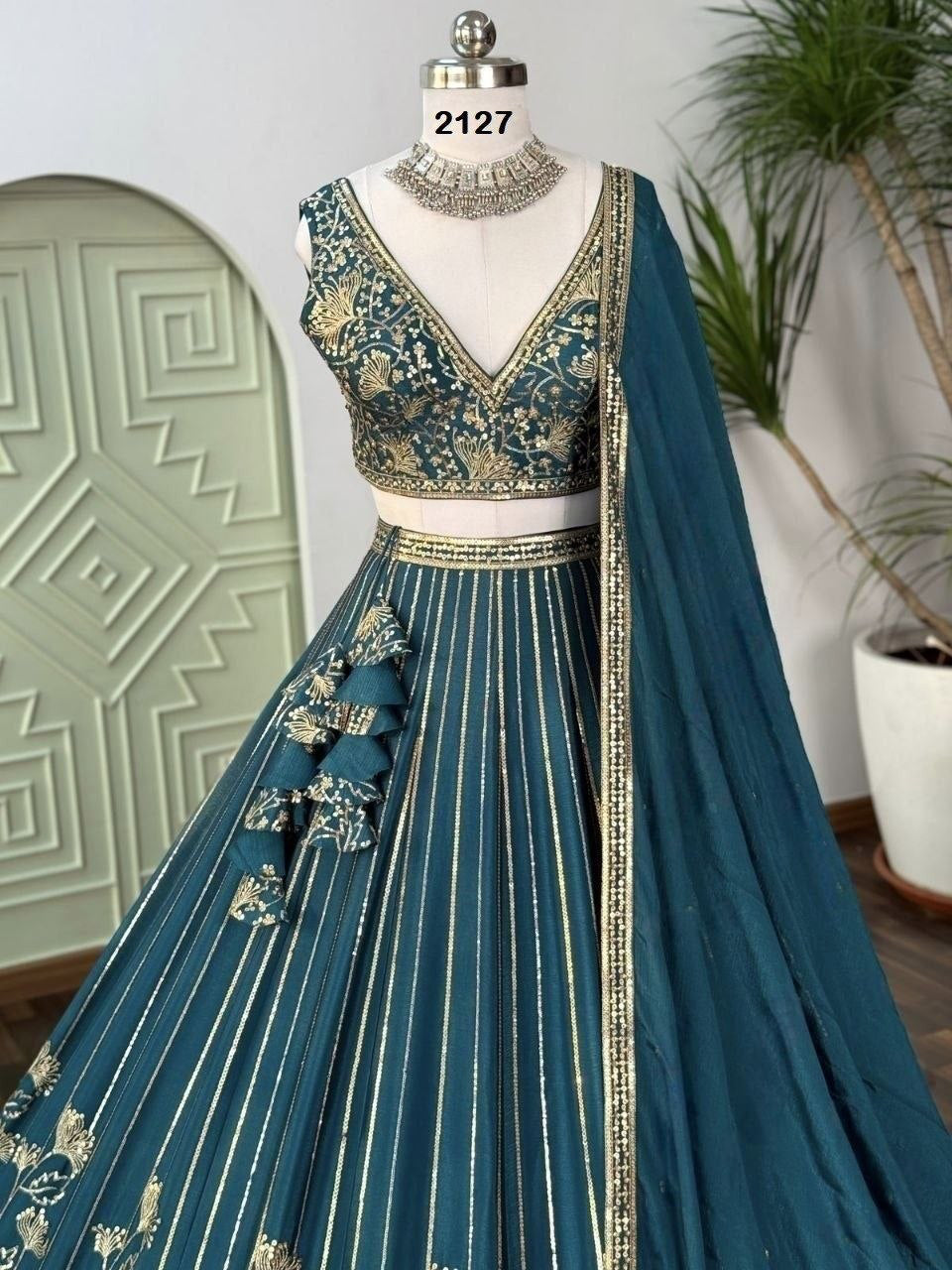 Lehenga collection "Sourhya" - Bleu canard