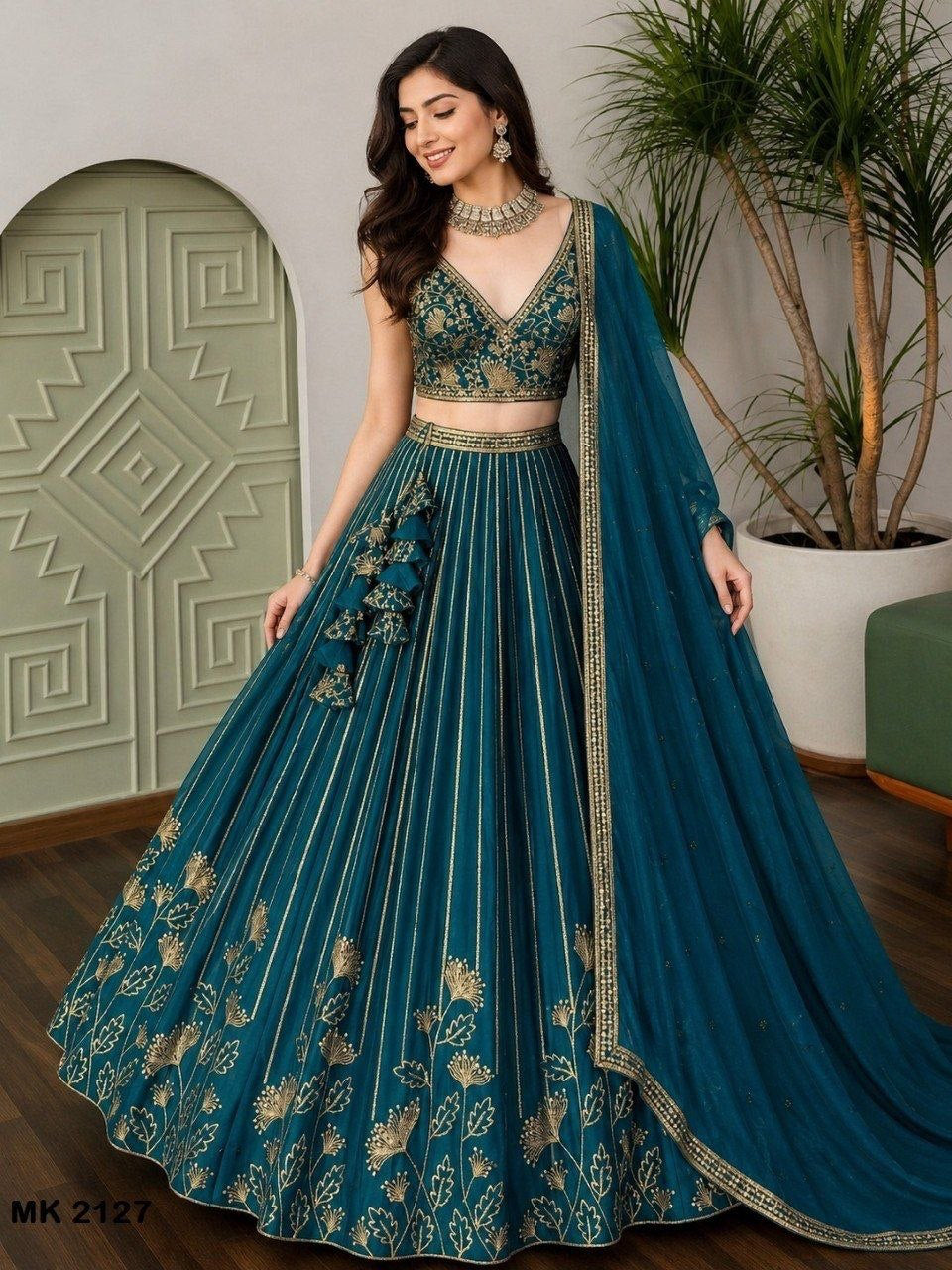 Lehenga collection "Sourhya" - Bleu canard