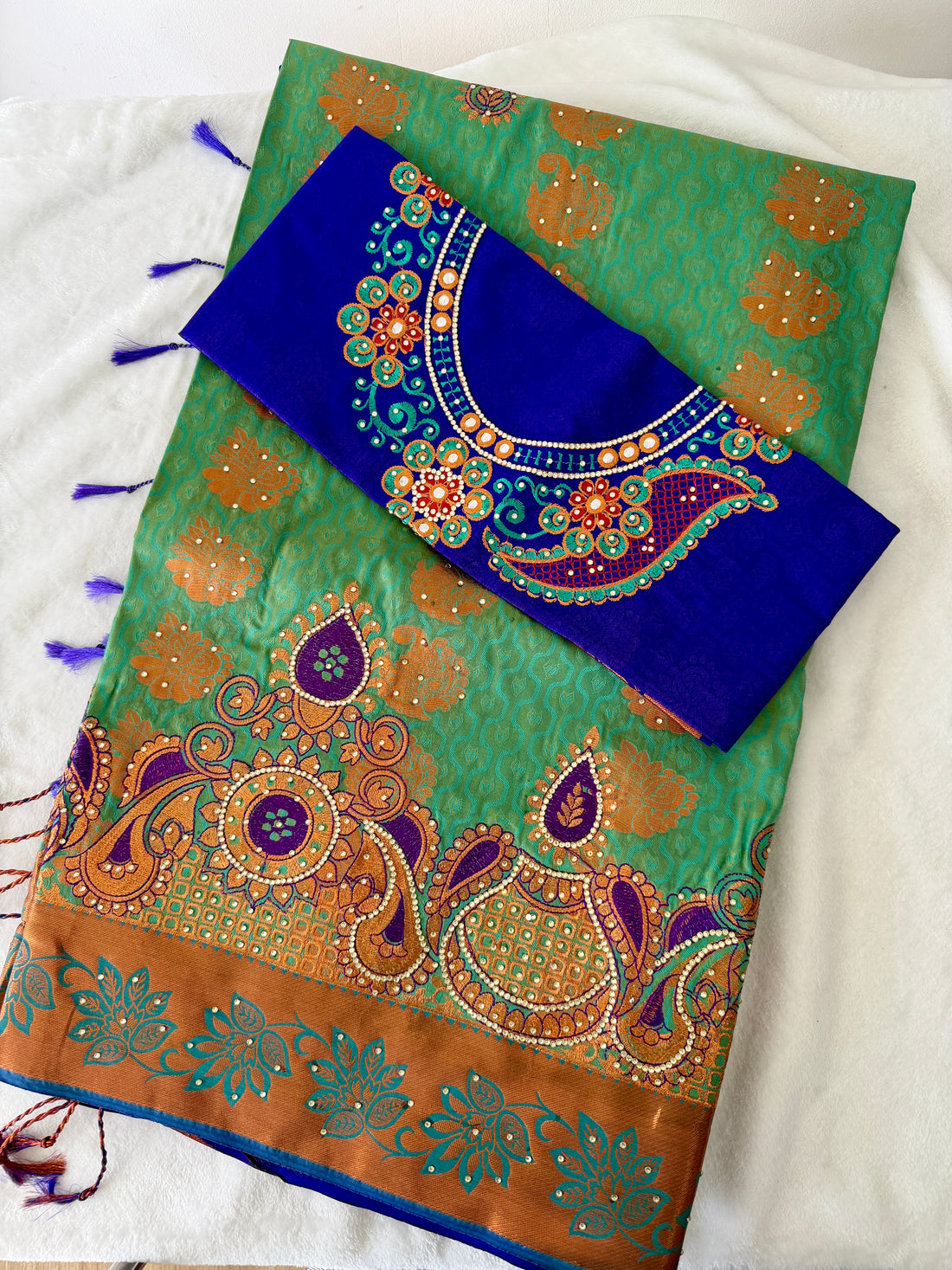 Sari "Maharani" - Vert Menthe/Mauve