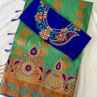 Sari "Maharani" - Vert Menthe/Mauve