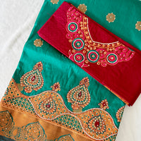 Sari "Maharani" - Turquoise/Grenat