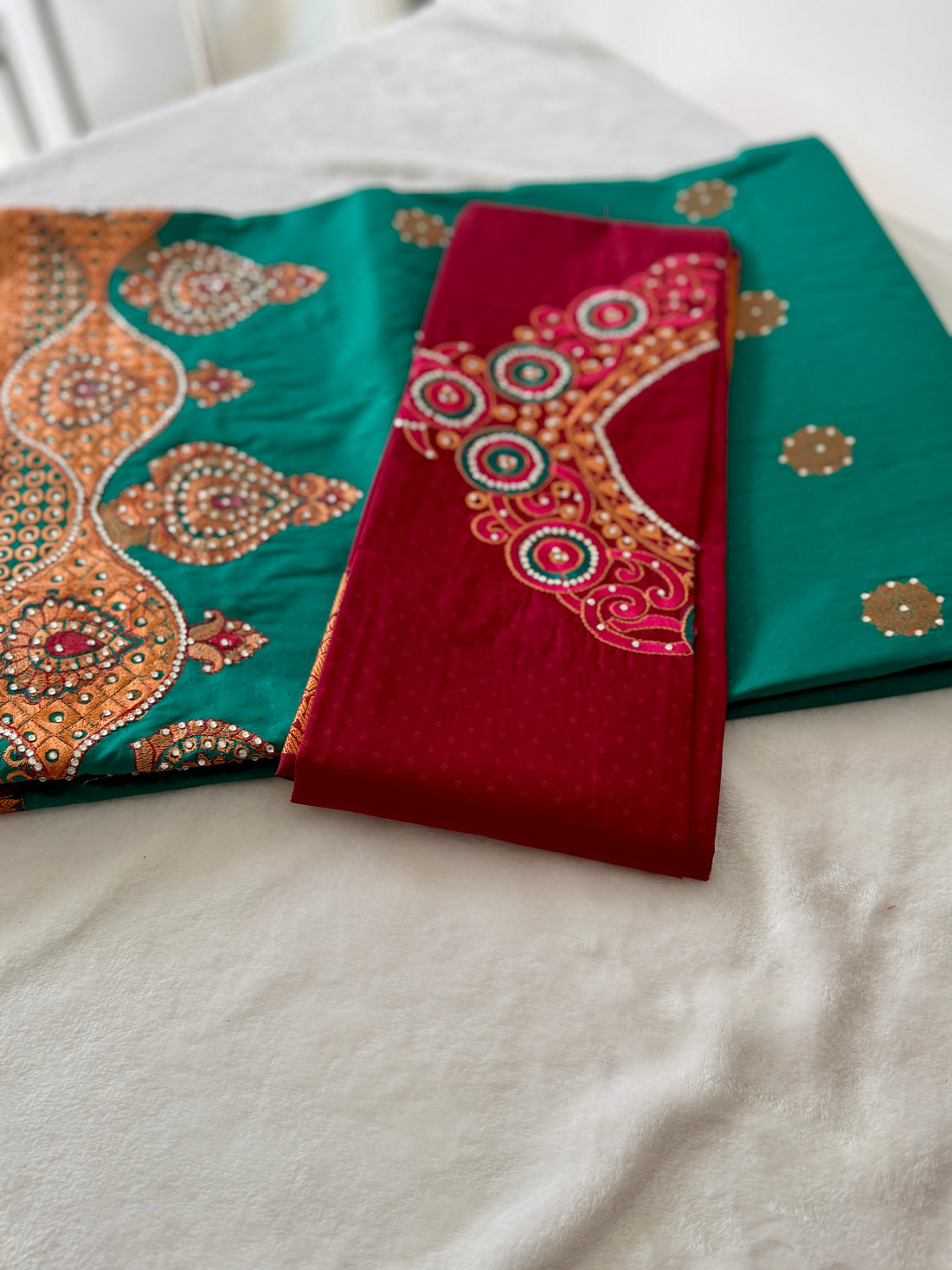 Sari "Maharani" - Turquoise/Grenat