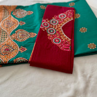 Sari "Maharani" - Turquoise/Grenat