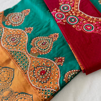 Sari "Maharani" - Turquoise/Grenat