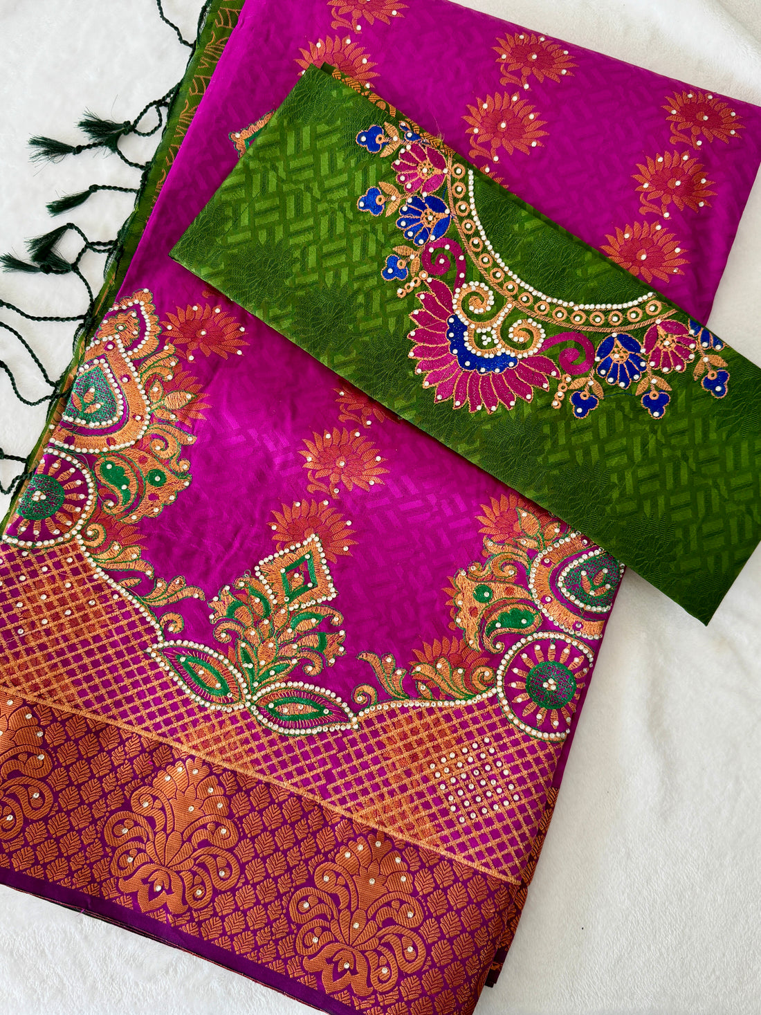Sari "Maharani" - Fuchsia/Vert