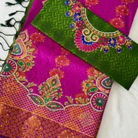 Sari "Maharani" - Fuchsia/Vert