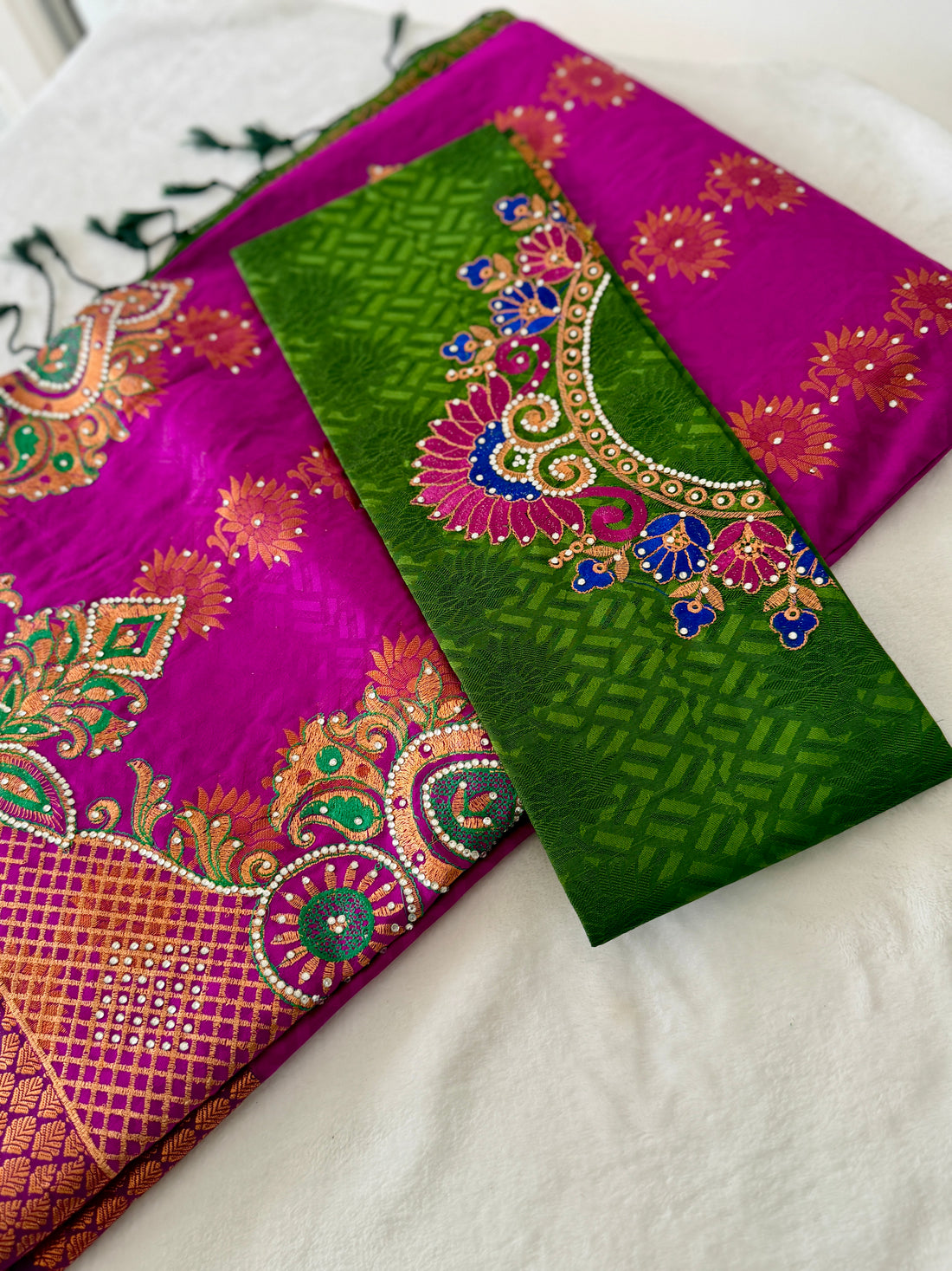 Sari "Maharani" - Fuchsia/Vert