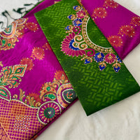 Sari "Maharani" - Fuchsia/Vert